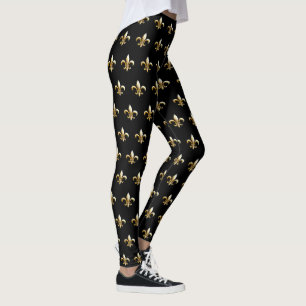 Mardi Gras Leggings fleur de lis gold negro