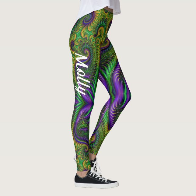 Mardi Gras Leggings Gold Black Purple Green Name (Derecha)