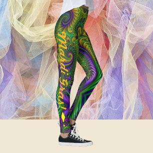 Mardi Gras Mujeres Leggings Pantalones Verde Morad