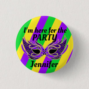 Mardi Gras Nombre personalizado FIESTA botón Mardi