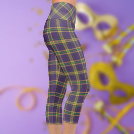 Mardi Gras Purple Green Gold Plaid Capri Leggings