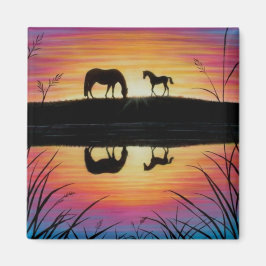 Mare y Foal Sunrise plaza imán