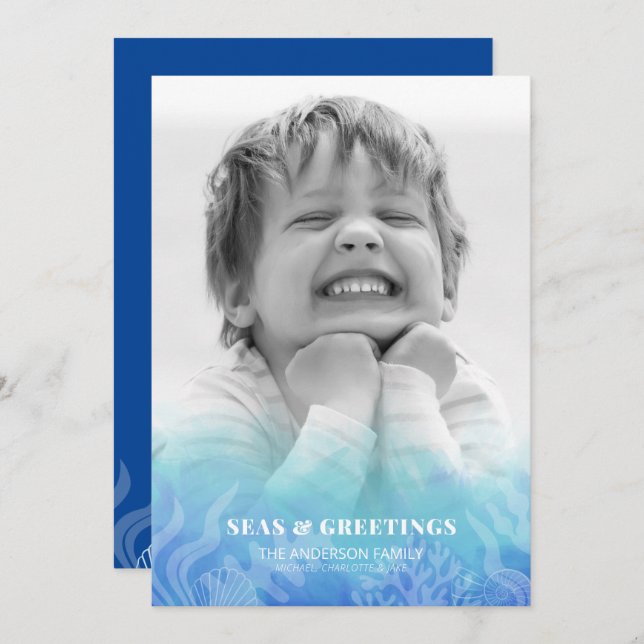 Mares acuarelas y tarjetas de vacaciones de fotos  (Anverso / Reverso)