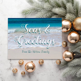 Mares y saludos Navidades de playa postal