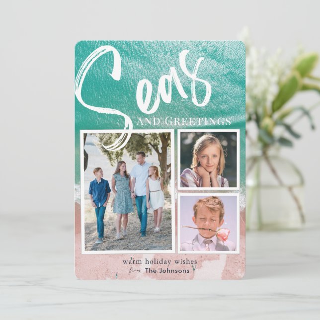 Mares y saludos Ocean Holiday 3 Tarjeta fotográfic (Anverso de pie)