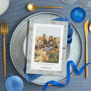 Mares y saludos Seashell Blue Holiday Tarjeta foto