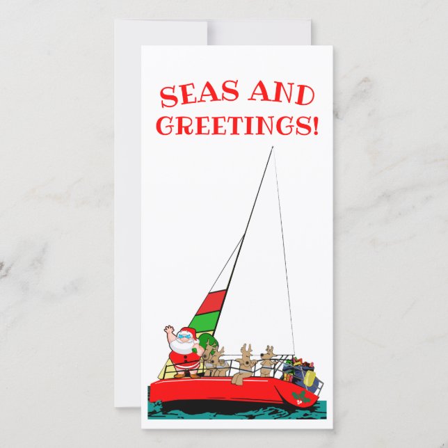 Mares y tarjeta de Navidad náutica de los saludos (Anverso)