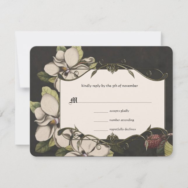 Marfil Black Copper Magnolia Wedding RSVP (Anverso)