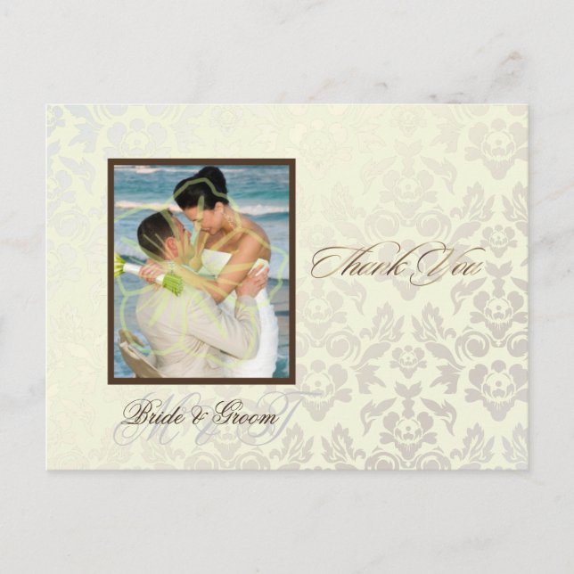 Marfil Damask Gracias Postales de fotos (Anverso)