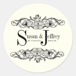 Marfil Monograma Nombres Etiqueta de Boda de fecha