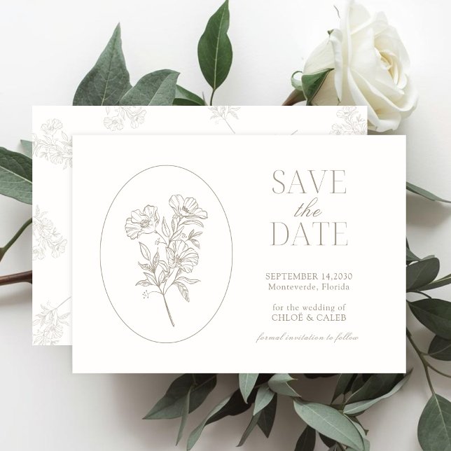 Marfil y Arena | Chic Tarjeta de Boda Floral para  (Subido por el creador)