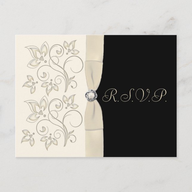 Marfil y negro con tarjeta RSVP Knot Love Knot (Anverso)