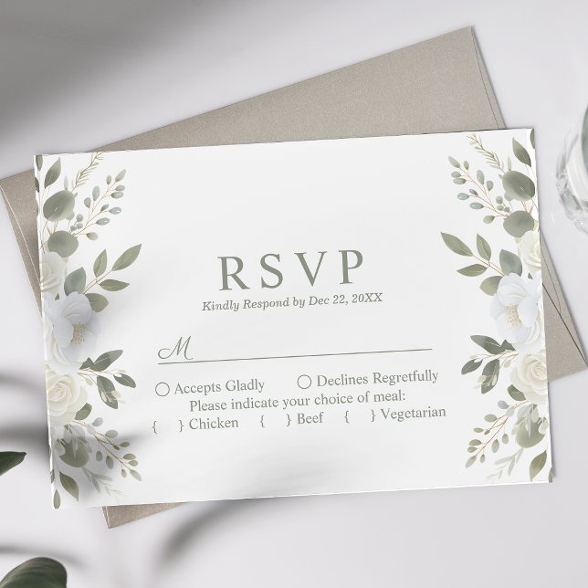 Marfil Y Sage Elegante Boda Floral RSVP (Subido por el creador)