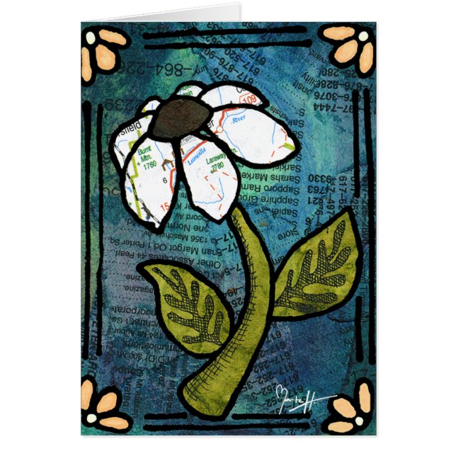 Margarita blanca en el fondo azul - collage (Frente)