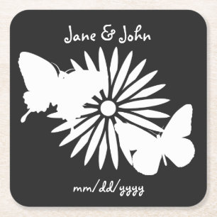 Margaritas y Mariposas en Posavasos de Papel Negro