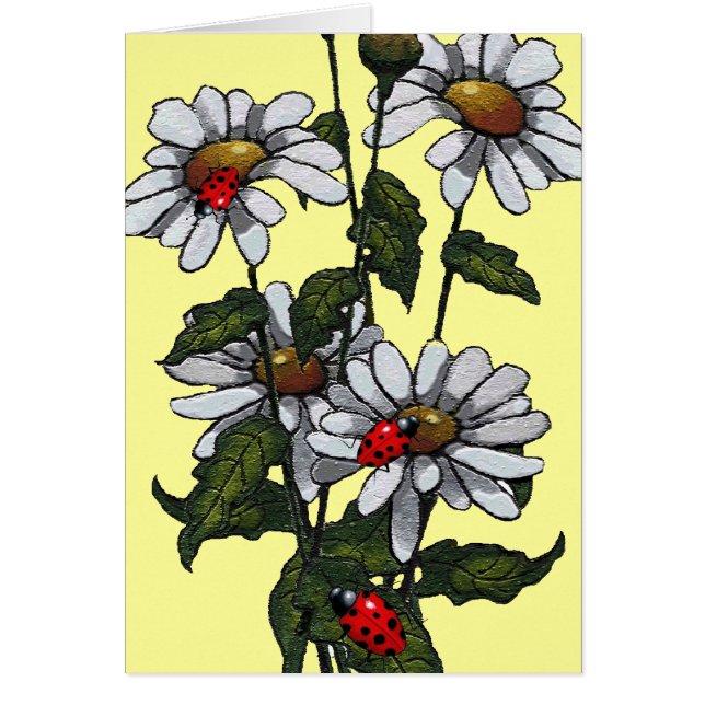 Margaritas y mariquitas brillantes: Arte original (Frente)