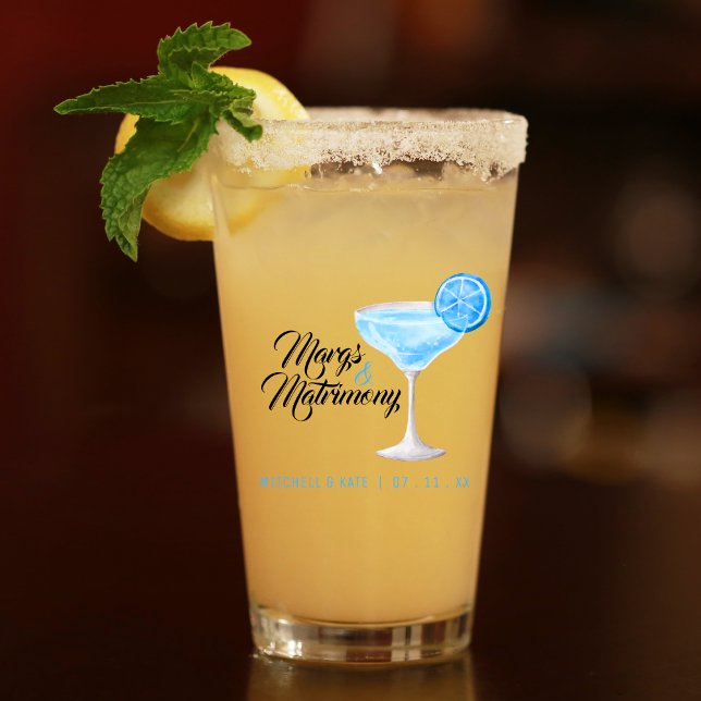 Margs y Matrimonio Margarita Azul Despedida de Sol (Margs & Matrimony Blue Margarita Bridal Shower Glass
)