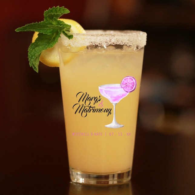 Margs y Matrimonio Margarita Rosa Despedida de Sol (Margs & Matrimony Pink Margarita Bridal Shower Glass
)