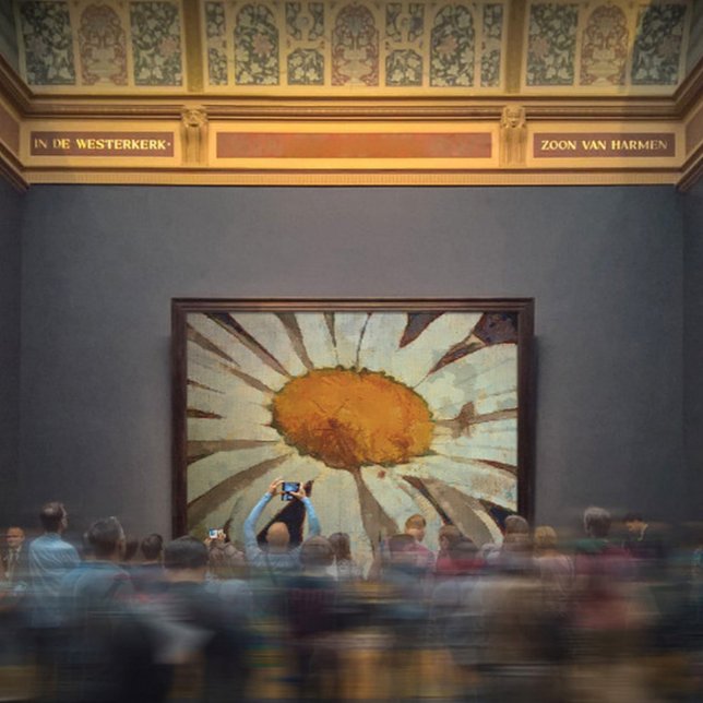 Marguerite Daisy con insectos alados arte floral (Subido por el creador)