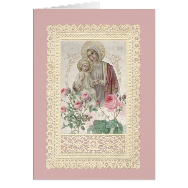 María Católica Jesús Religioso Floral Lace (Frente)