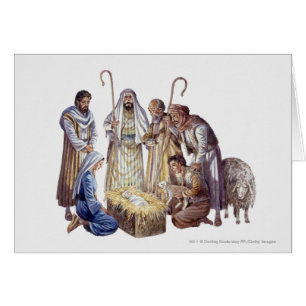 Maria, José, y pastores que rodean al bebé Jesú