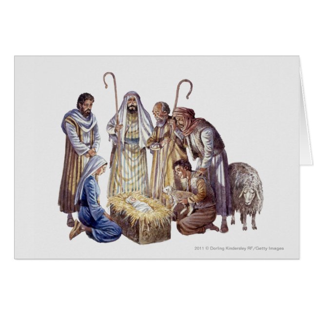 Maria, José, y pastores que rodean al bebé Jesús (Anverso (Horizontal))