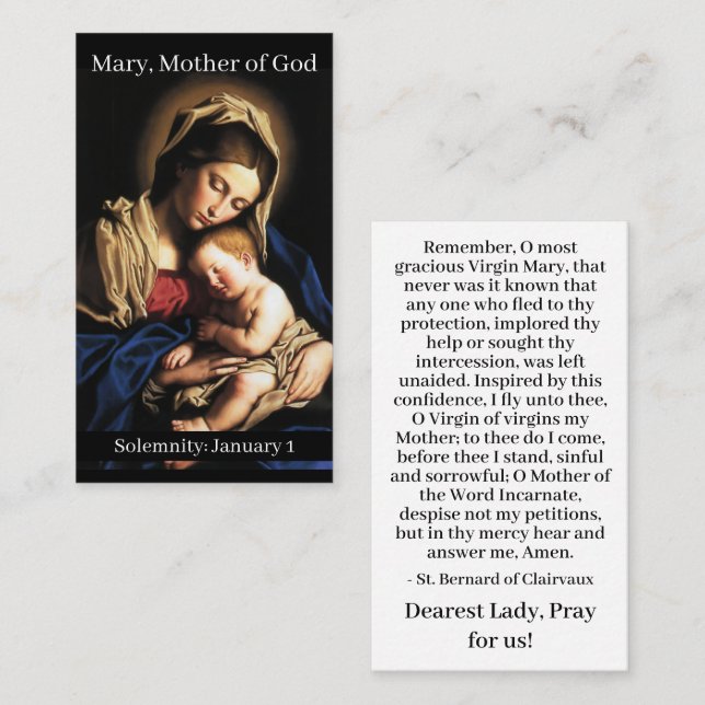 María, tarjeta de oración de la Madre de Dios (Anverso / Reverso)