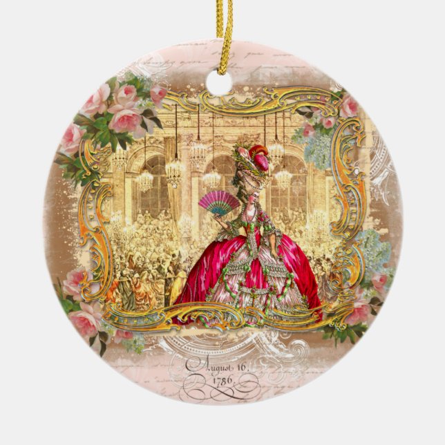 Marie Antoinette en un adorno de Navidad rosa (Frente)
