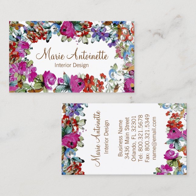 Marie Antonieta en las flores - tarjetas de visita (Anverso / Reverso)