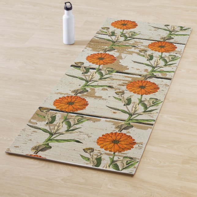 Marigold Rustic Floral Yoga Mat (In situ)