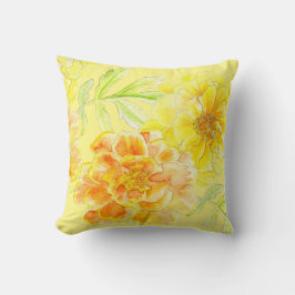 Marigoles acuarela arte almohada amarillo floral