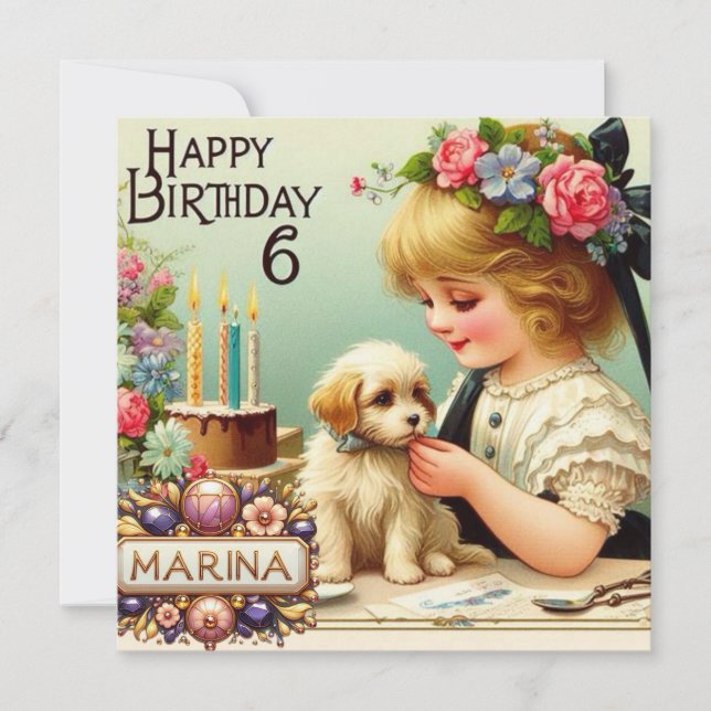 MARINA 6 AÑOS ~ Tarjeta de cumpleaños ~ Puppy ~ (Anverso)