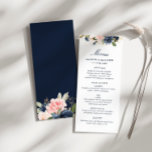 marina acuarela y menú boda floral de color negro<br><div class="desc">diseño floral moderno. Elegantes rosas acuáticos de color marino y ruidoso. Puede personalizar el texto y los colores.</div>
