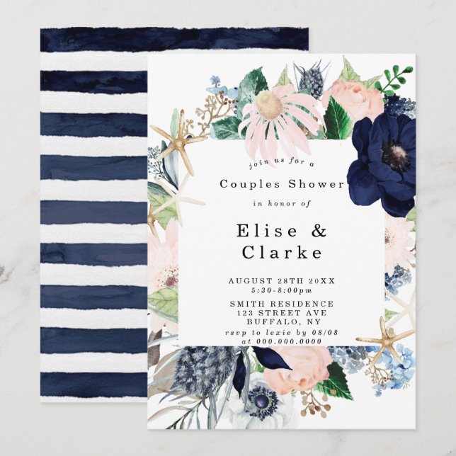 Marina Blooms Náuticos Parejas Invitaciones A La D (Anverso / Reverso)