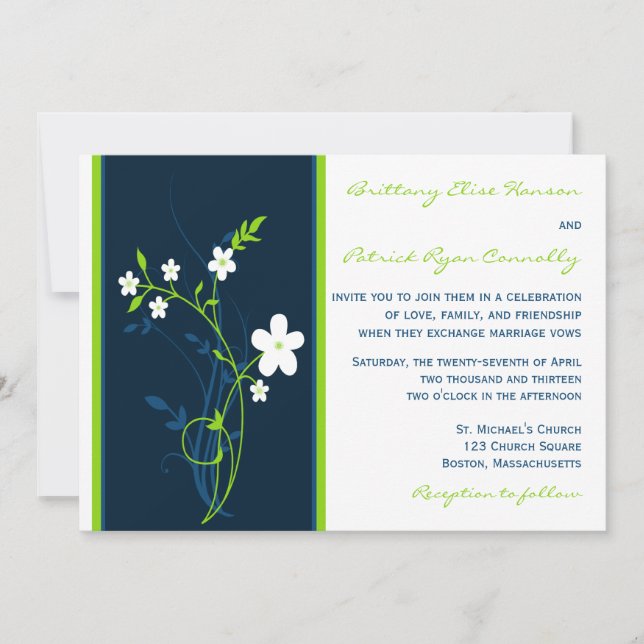 Marina de guerra, cal, invitación floral blanca de (Anverso)