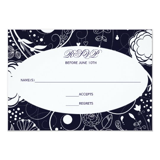 Marina de guerra del estampado de flores/blanco - invitación 8,9 x 12,7 cm