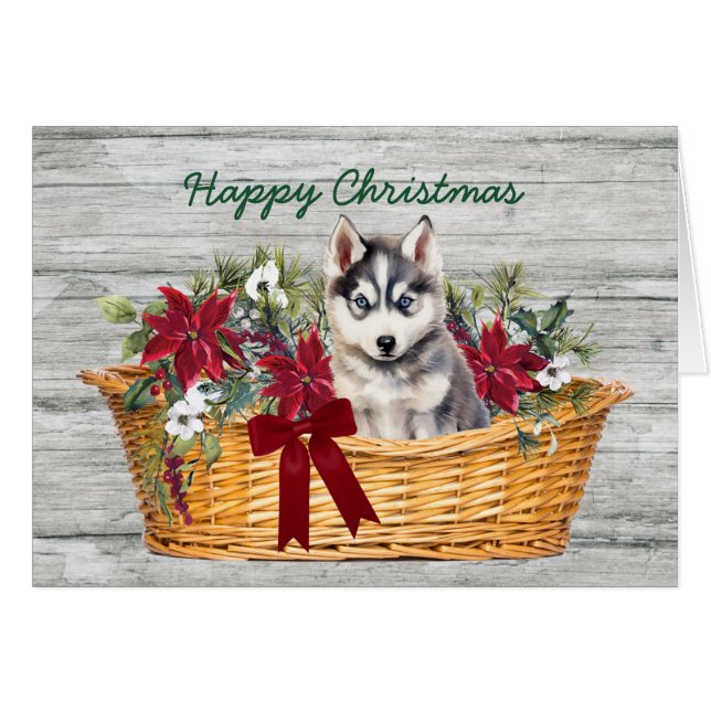 Marioneta Husky siberiana en tarjeta de Navidades  (Anverso (Horizontal))