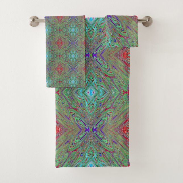 Mariposa abstracta trippy retro morada y verde (In situ)