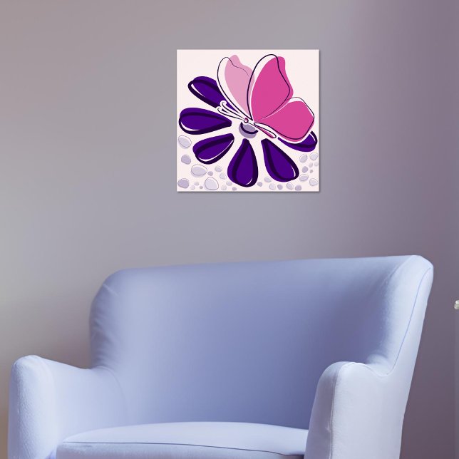 Mariposa abstracta y arte rosa y púrpura en flor (Abstract Butterfly and Blossom Pink and Purple Art Poster)