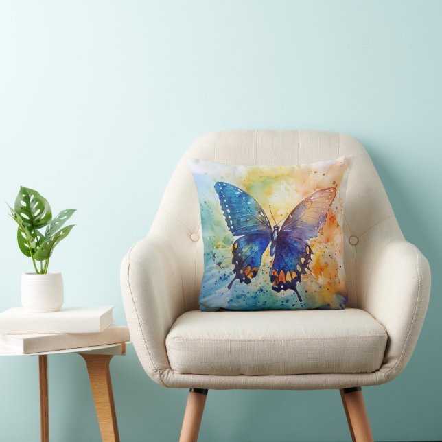Mariposa acuarela - Cojín decorativo artístico (Silla)