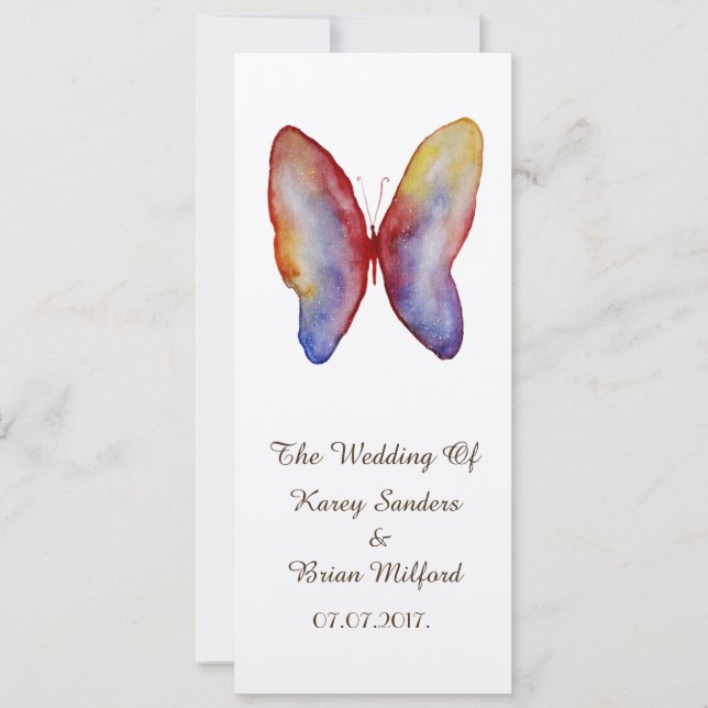 Mariposa, acuarela Invitación a la boda de arte (Anverso)