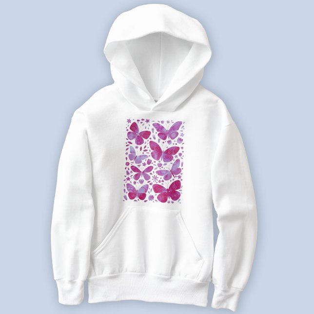 Mariposa acuarela Magenta rosa (Hot magenta pink watercolor butterfly art hoodie)