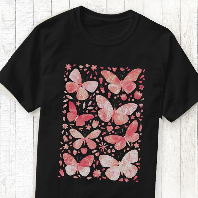 Mariposa acuarela Rubor camiseta rosa (Blush pink watercolor butterfly art T-shirt)