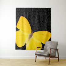 Mariposa Amarilla Elegante Tapiz de Damasco Negro