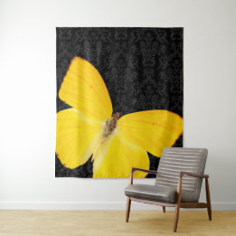 Mariposa Amarilla Elegante Tapiz de Damasco Negro