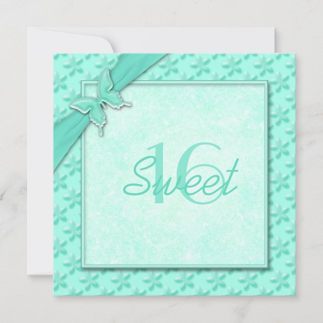 Mariposa Aqua Dieciséis Invitaciones (Anverso)