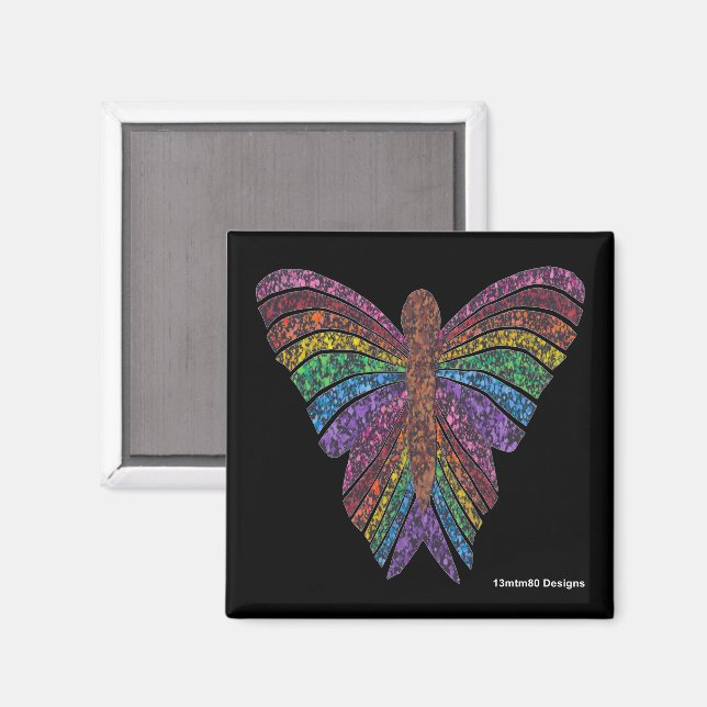 Mariposa arco iris (negro) - imán (Anverso/Reverso)