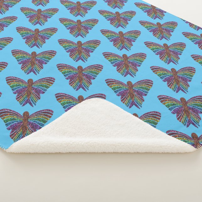 Mariposa Arcoíris (azul) - Manta Sherpa (3/4)
