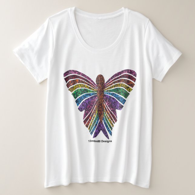 Mariposa arcoiris (blanca) - Camiseta de mayor tam (Anverso del diseño)
