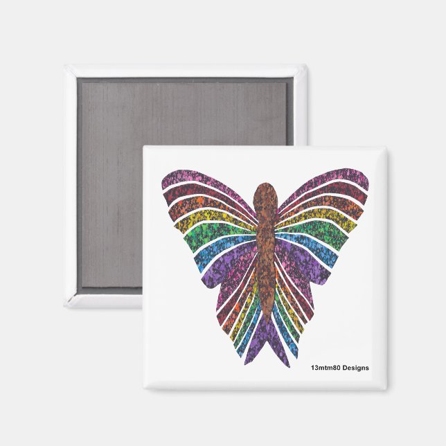 Mariposa arcoiris (blanca) - imán (Anverso/Reverso)